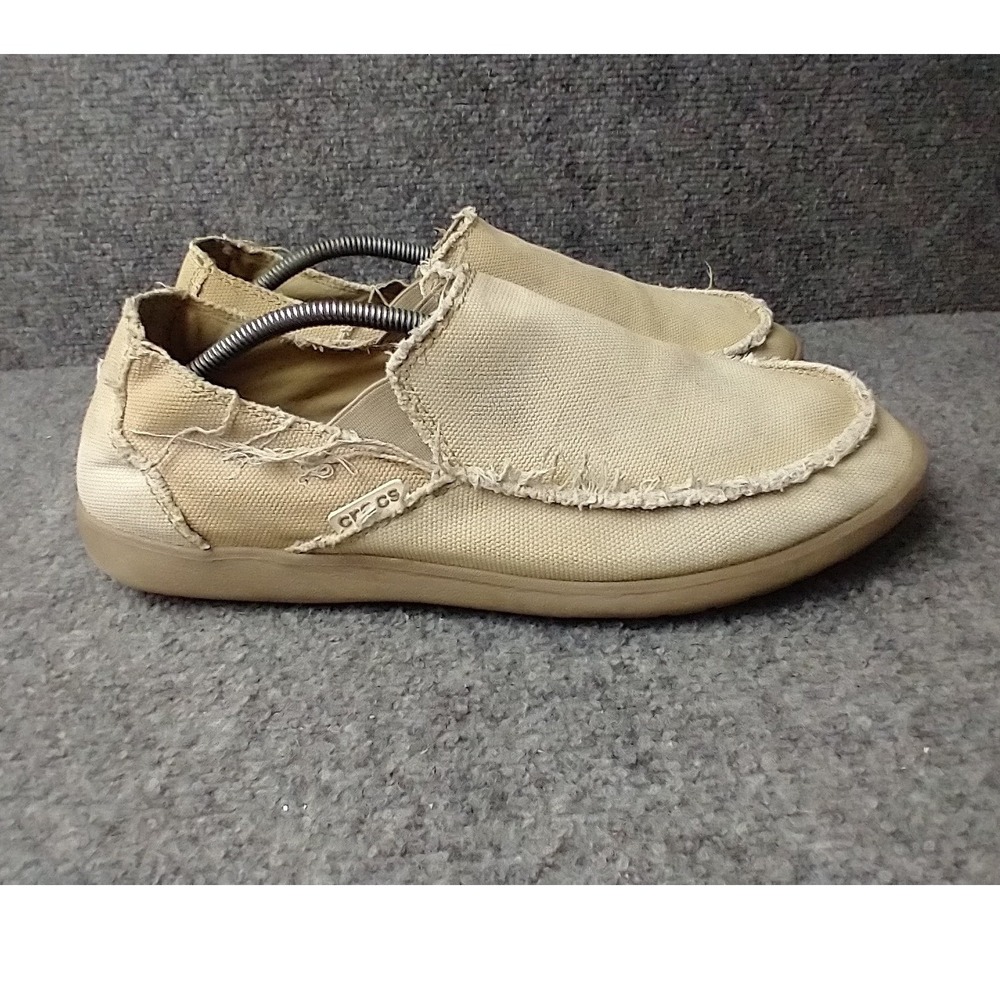 Crocs Santa Cruz Loafer Mens 13 Khaki Canvas Slip On Shoes 10128